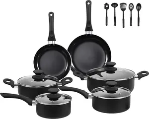 Black Ceramic Pots and Pans Set, 15PCS Nonstick Set Ceramic Cookware Set, Nonstick Pan Pots and Pans Set Non Stick Cookware set
