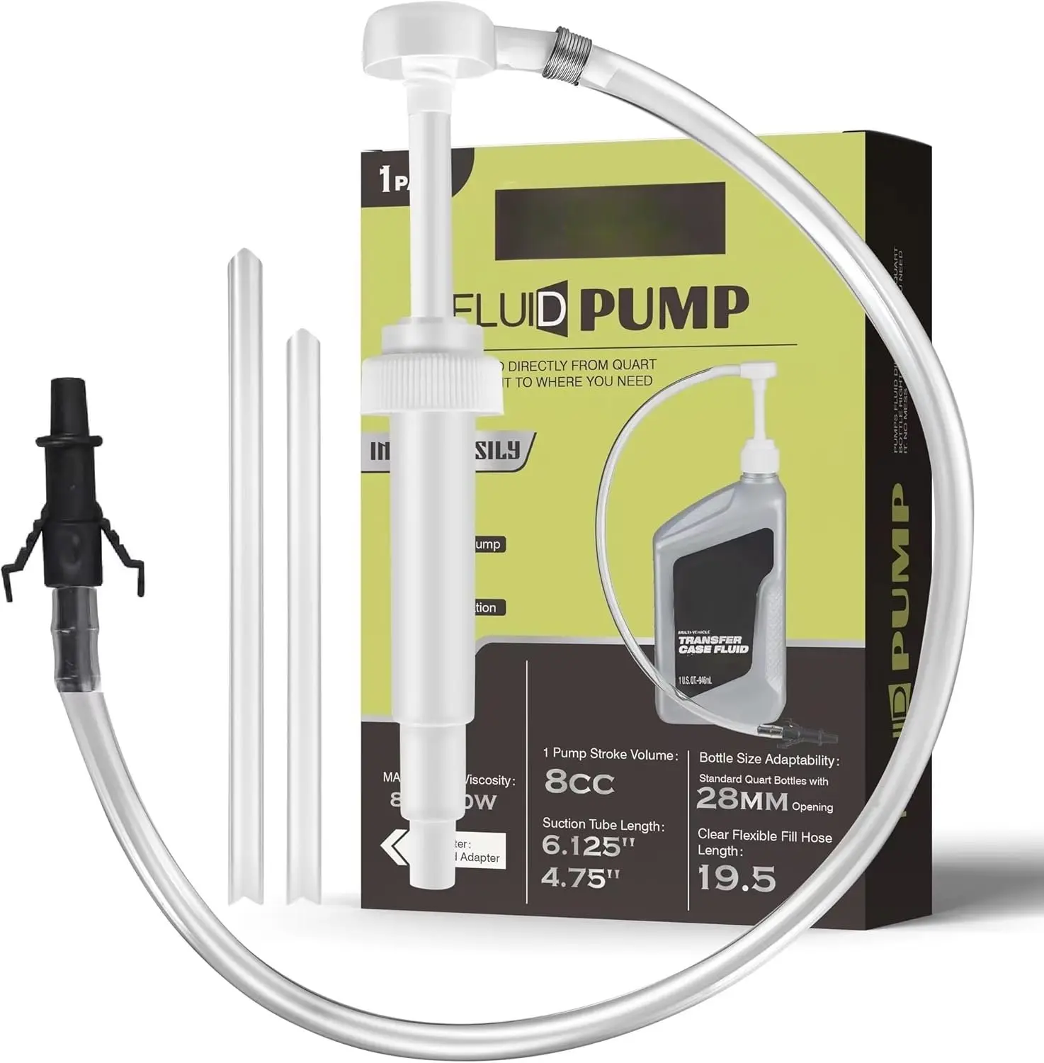 Fluid Pump for Standard Quart Bottles - 8cc Per Pump Stroke, Transmission Fluid Pump with 3rd Hand Adapter, Transfer Gear Oil, Differential & Transmission Fluid (1Pack-28mm)