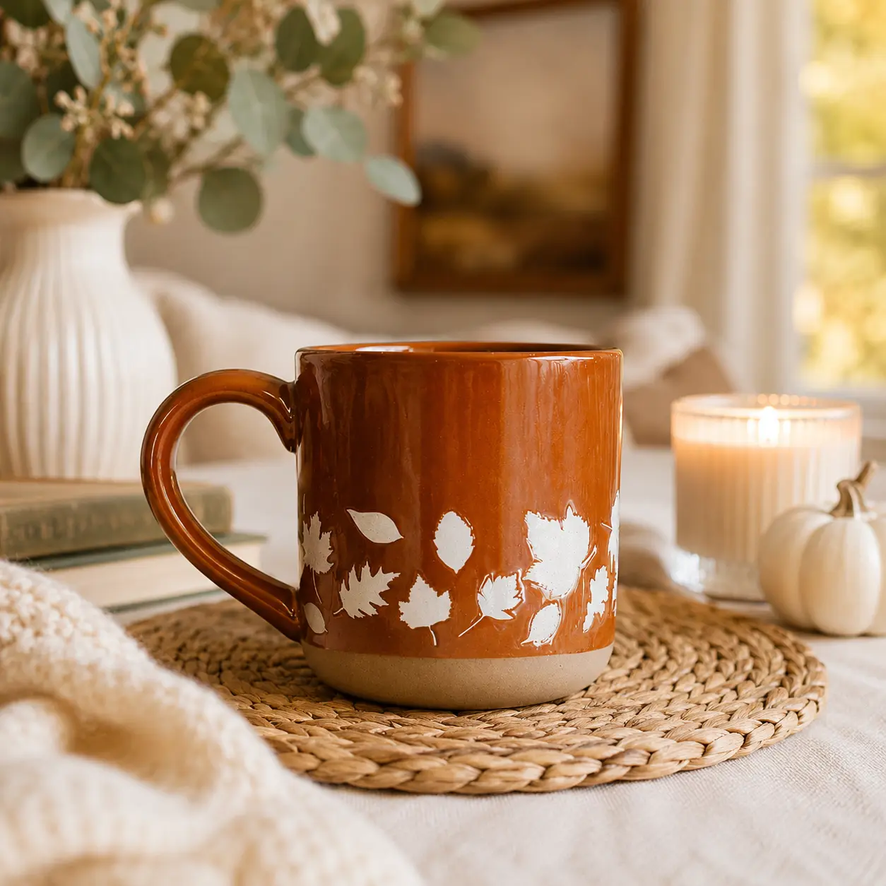 Fall Leaves Stoneware Coffee Mug, Fall Coffee Mug for Home, Halloween Mug, Fall Gifts, Gift for Her