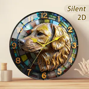 Large Glass/wooden Wall Clock, Golden Retriever Head Design, Battery Operated, 20-35cm Size, Home Decor for Hallway, Balcony, Bathroom