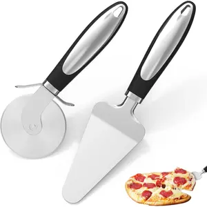 Pizza Wheel Cutter & Pie Server Set Non-Slip Handle Sharp 430 Stainless Steel Slicer for Easy Cutting Dishwasher Safe 2PCS