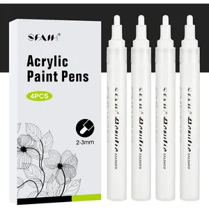 White Paint Markers Pens - 4 Pack 2-3MM Medium Tip Acrylic White out Markers for Rock Painting, Wood, Metal, Fabric, Plastic, Canvas, Glass, Ceramic, Diy Crafts, Drawing, Tire, Correction