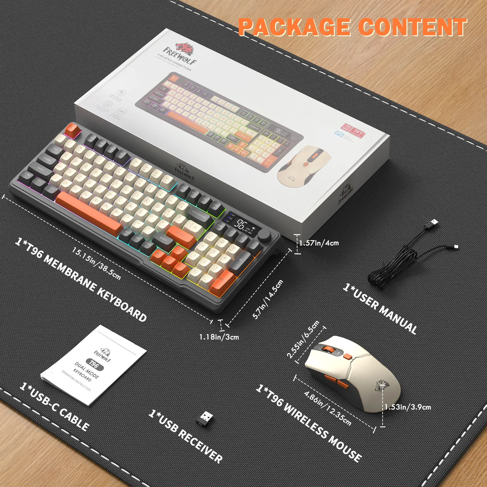 ZIYOU LANG T96 Wireless Gaming Keyboard and Mouse Combo,Dual