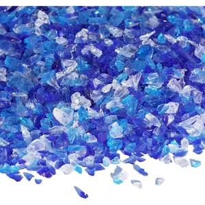 Crushed Glass for  Art, DIY Crafts, and Home Decor - 0.9LB Blue Mixed Broken Glass Pieces 3-6mm, for Vase Fillers, Tabletop Fire Pit, and Aquarium Rocks