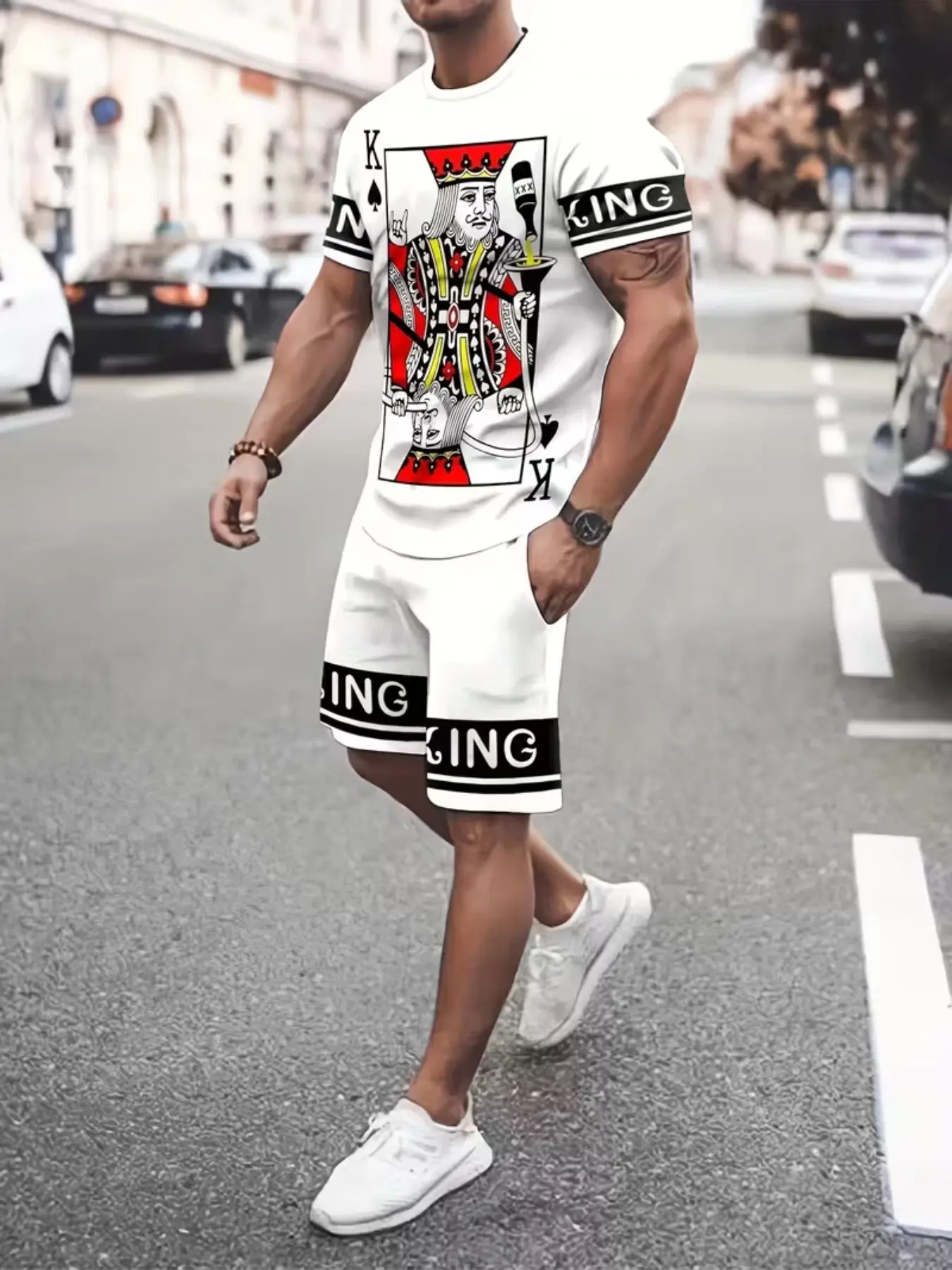 Men's Spring Summer Sports Set, Sports Activewear Set, Activewear Shorts Set, Sportswear Running Fitness, Breathable Short Sleeve Tee with Elastic Waistband and Pockets, Casual Geometric Pattern, Sports Outfits, Athletic Workout Clothing