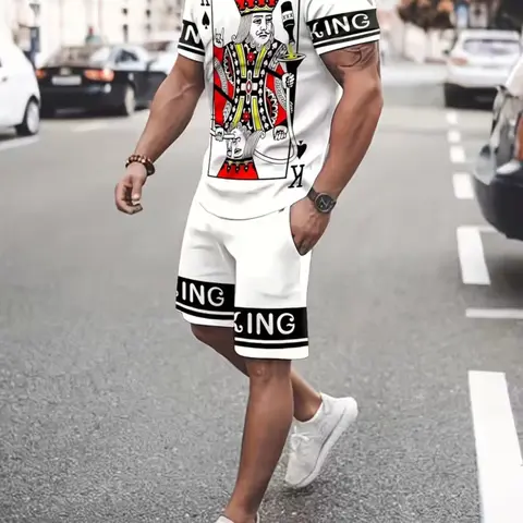 Men's Spring Summer Sports Set, Sports Activewear Set, Activewear Shorts Set, Sporty Casual Set, Sportswear Running Fitness, Breathable Short Sleeve Tee with Elastic Waistband and Pockets, Casual Geometric Pattern, Sports Outfits
