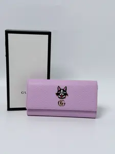 Pre-owned GUCCI GG Leather Clutches & Wristlets Gucci Bosco GG Marmont Continental Long Flap Wallet Pink JD314GG