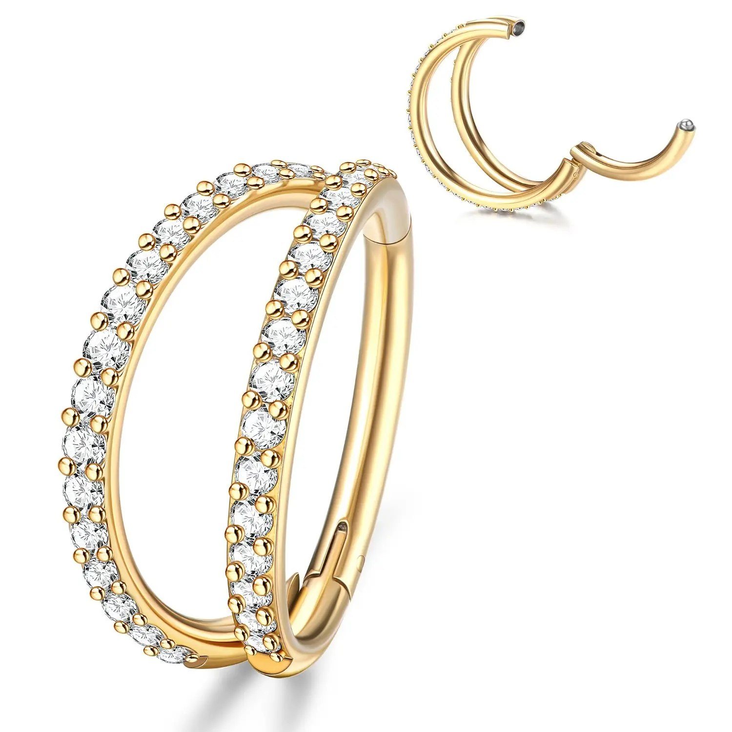 G23 Titanium Double Nose Ring Hoop with Cubic Zirconia Chain, 16G/18G Seamless Septum Jewelry for Women, Body Piercing Accessory, Nose Rings Hoops, Double Nose Pierced Jewelry