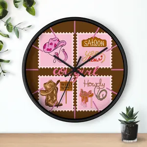 Cowgirl Stamp Collage Wall Clock | Western Pink Cowgirl Theme, Birthday Gift, western clock