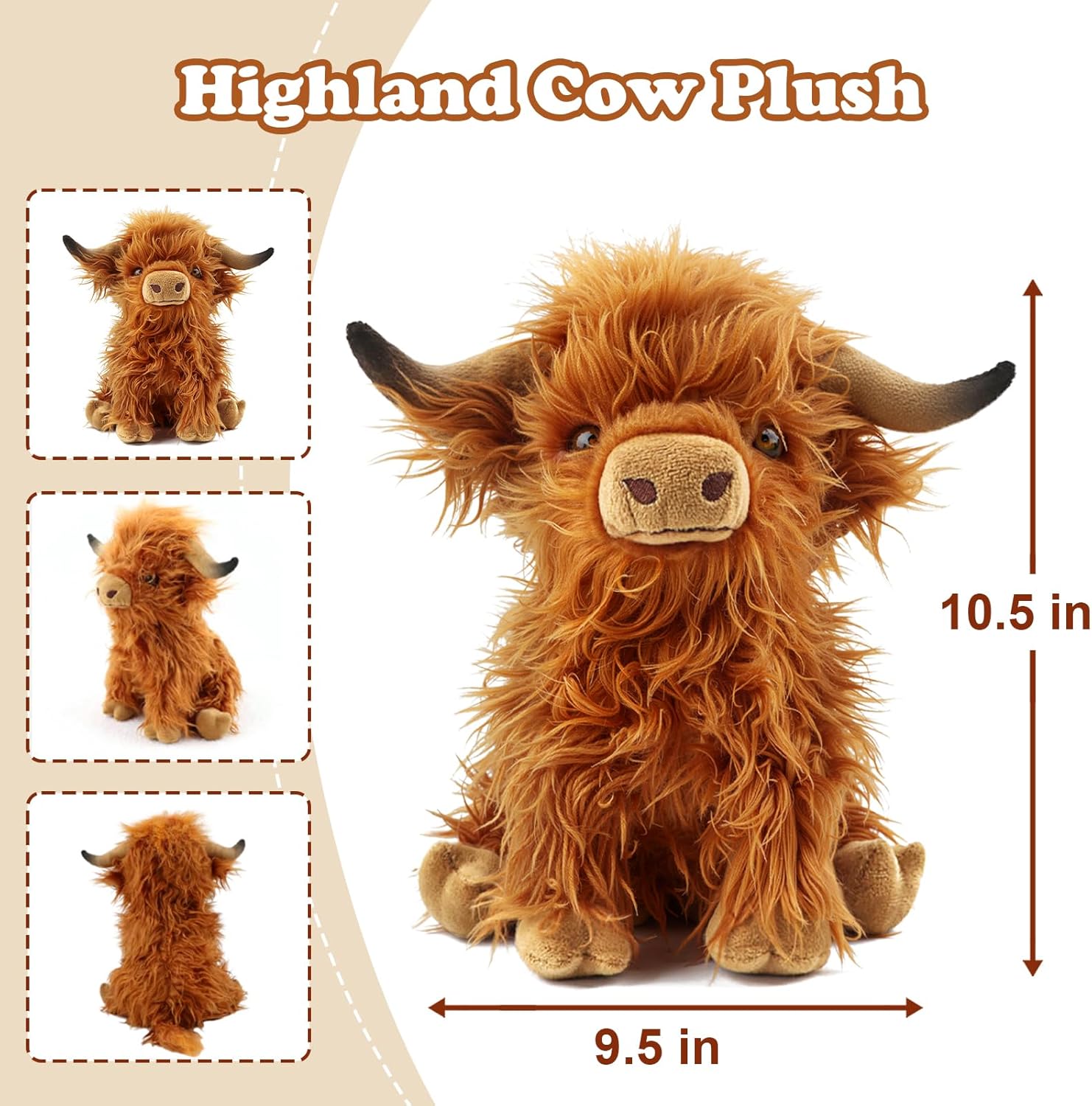 Highland Cows Stuffed Animals, Cute Fluffy Cow Plush Figure Toys Realistic Highland Cattle Plush Decor for Kids