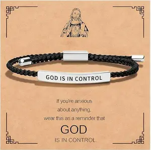 God Is In Control Inspirational Bracelets for Women,Christian Faith Bracelets Handmade Letter Braided Adjustable Stainless Steel Bangle Men Christmas Birthday Gifts Jewelry