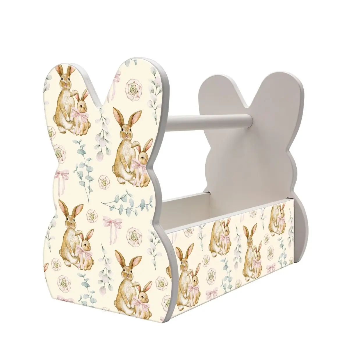 Vintage Wooden Bunny Basket with Carry Handle - Durable Home Supplies Organizer for Easter Household Essentials Storage
