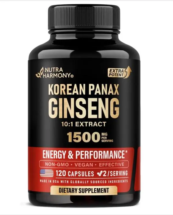 Panax Ginseng 1500 mg - Red Korean Ginseng Supplement for Men - Extra Strength 10:1 Extract - Energy, Focus, Productivity & Performance - Natural & Vegan - Lab Tested - 120 Capsules, 2 Month Supply