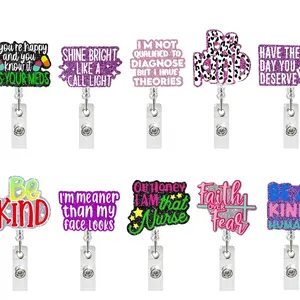 ID retractable badge with glitter, acrylic, personalized and fun, easy to pull
