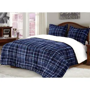 Mocassi 3-Piece Reversible Micro-Suede Comforter Set with Sherpa Plaid Pattern, Plush Hotel Premier Warmth