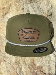 5PANEL WATER PROOF HAT WITH ROPE/OLIVE Laser Engraved Leather Patch