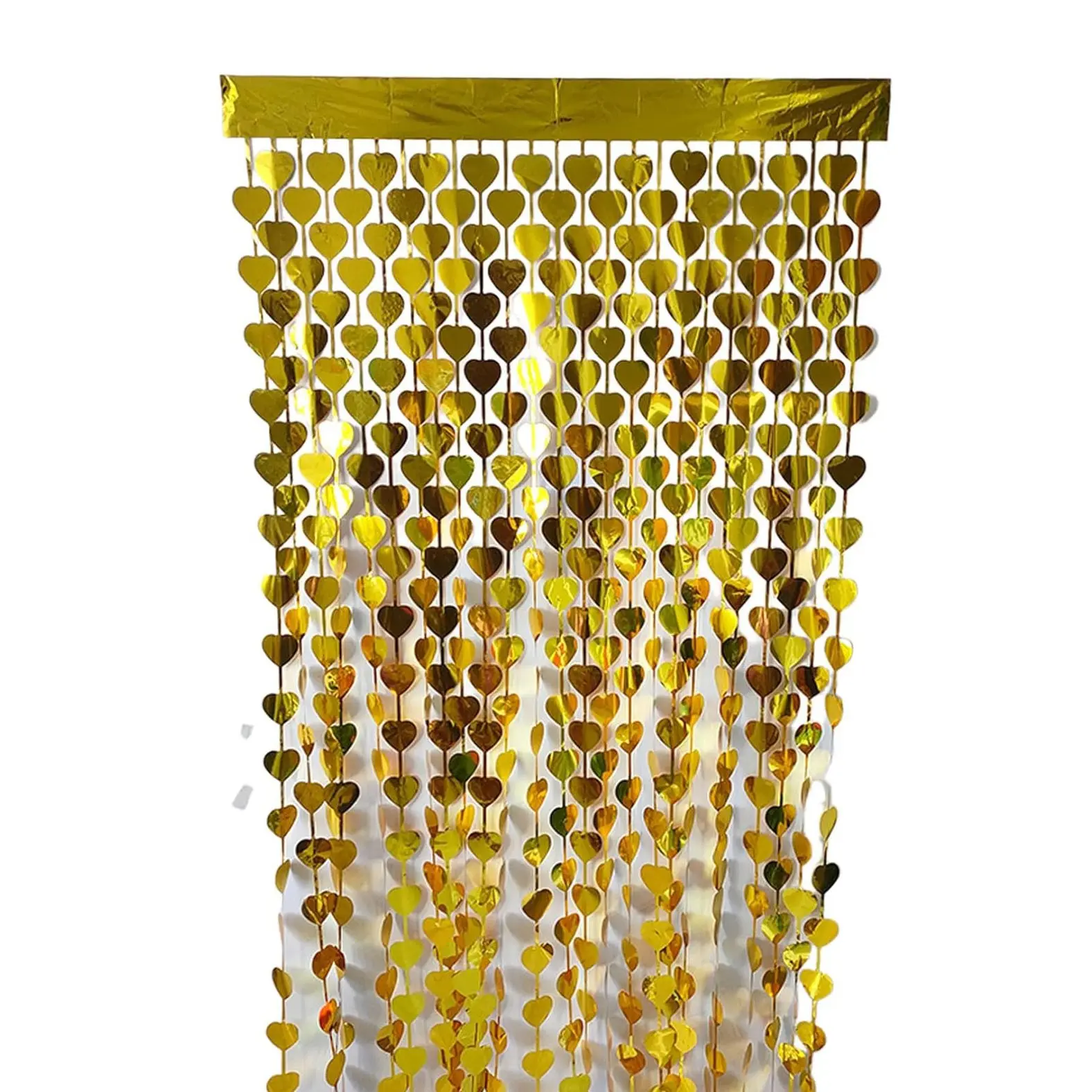 Fringe Curtain Backdrop, Heart-Shaped Metallic Tinsel Foil, Shiny, 78.74" X 39.37", Party Decoration for Birthdays, Anniversaries, Graduations