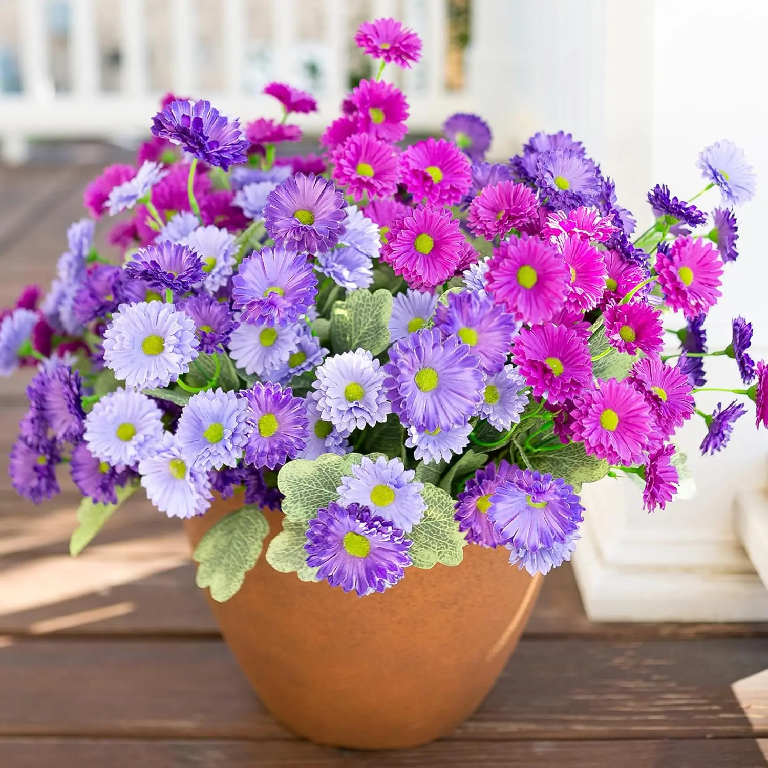 Dahlia Artificial Flowers for Outdoors Winter Spring Summer Decoration, 6 Bundles Fake Daisy Faux Plants Realistic UV Resistant Silk Flowers for Outside Planter Front Door Yard Garden Indoor Home, Mix, Decorative Fake Flower