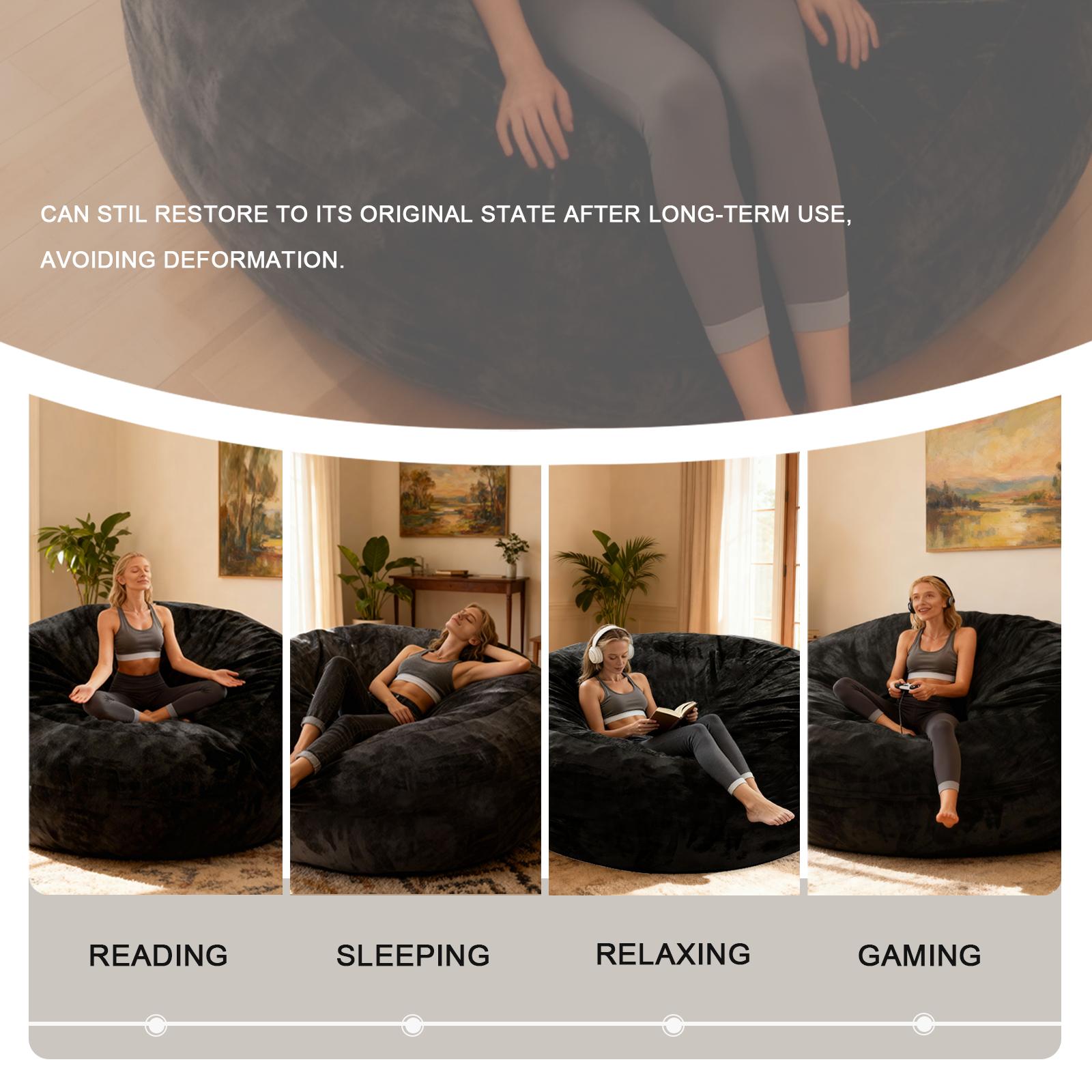 Bean Bag Chair for Adults, 4FT Giant Bean Bag with Filler & Machine Washable Cover, Fluffy Bean Bag Chairs Oversized Beanbag Lounge Chair for Living Room, Bedroom Dorm