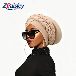 Braided Turban Hat for Women, Pre-tied Twisted Braid Headwrap, Soft Stretch Solid Color Chemo Headwear, Elegant African Style Fashion Turban Cap for Daily Wear Party Wedding