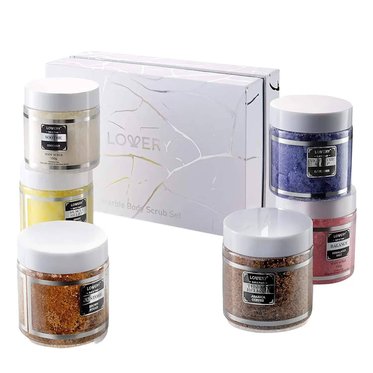 Body Scrub Gift Set - 8Pc Marble Exfoliating Spa Salts