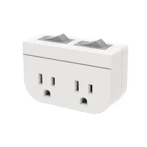Grounded Double Outlet Power Adapter with Separate On/Off Rocker Switches, 3 Prong Electrical Plug Outlet Switch Current Tap