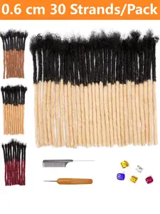 30 Strands Loc Extensions Human Hair, 0.6cm Width Real Human Hair Dreadlocks Extensions for Man/Women Full Handmade Dreads Can be Dyed, Hair Weave