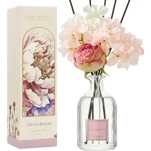 Reed Diffuser - Cherry Blossom 8.5 Fl.oz Flower Diffuser with 8 Sticks, for Home Bathroom Shelf Decor