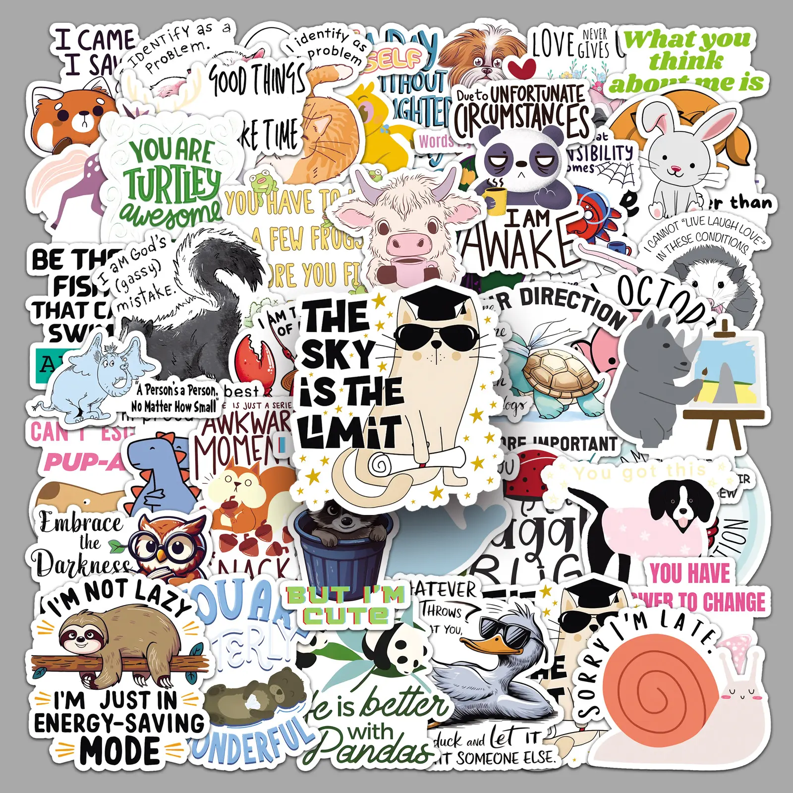 50 Pcs Holographic Funny Stickers, Laser Meme Vinyl Decals with Snarky Animal Quotes & Holographic Shine, Laptop Decor Accessories, Cute Gifts for Teens, Meme Sticker, Adorable Phone Stickers, Aesthetic Phone Stickers
