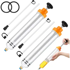 2 Pack 500cc Automotive Fluid Extractor Pump Oil Extractor  Pump with Horse Manual Suction Vacuum   Transfer for Power Steering, Hydraulic Fluid(Orange)