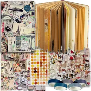 212 Pcs DIY Vintage Journal Set for Women Gifts Scrapbook Diary Supplies including Aesthetic Journals, Scrapbook Paper, Washi Stickers, Tape, Dot Stickers