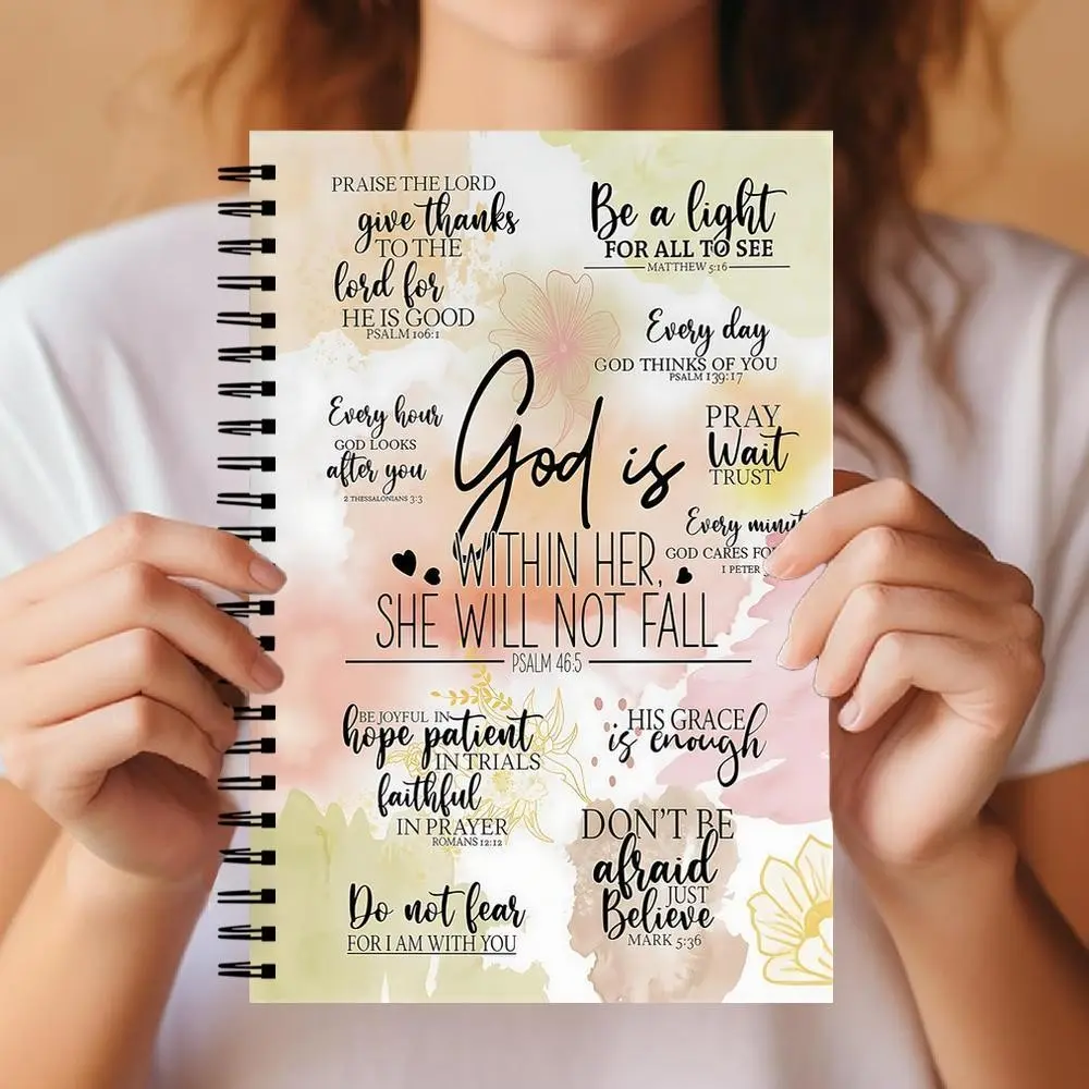 Christian Gifts for Women Spiral Coil Notebook, God Is Within Her She Will Not Fall Devotional Journal, Bible Verse Notebooks for School Work, Bible Study Supplies, Notepad
