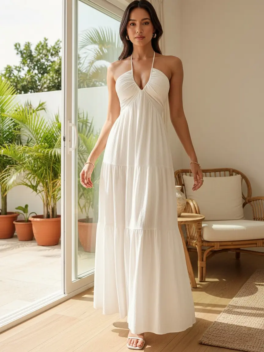 Flowing Halter Maxi Dress - Elegant Summer Style with Adjustable Straps and Flowy Fabric for Women - TikTok Shop Flowing Halter Maxi Dress - Elegant Summer Style with Adjustable Straps and Flowy Fabric for Women - TikTok Shop
