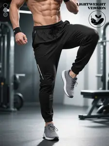 Men's Casual Sports Pants Breathable Stretch Fabric Zipper Pockets Side Stripe Jogger Basketball Sweatpants Fitness & Streetwear Gym Training Versatile for Daily Wear Spring Summer All Seasons