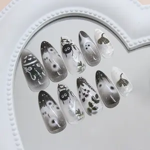 New Design Sweet Cool 3D Cat Eye Forest Nail Art, Detachable Wearable Manicure, Party Date Evening Beauty Nails, All-Season Acrylic Material