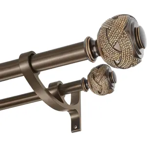 Antique Bronze Double Curtain Rods 72 to 144 Inches, Decorative Double Drapery Rod with Aluminum Alloy Brackets, Heavy Duty 1” Front and 5/8” Back Telescoping Double Windows Rod with Classic Finials