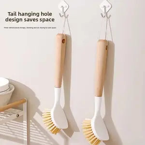 【Summer Vibes】Eco-Friendly Wooden Dish Brush - Plastic-Free Kitchen Scrubber with Long Handle, Natural Wood & PET Bristles for Non-Stick Pans & Zero Waste Home