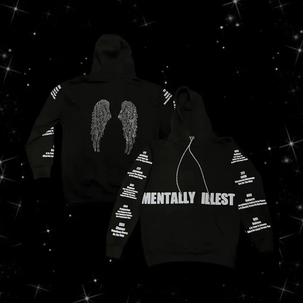 WHITE REFELECTIVE TMI ANGEL WING HOODIE BLACK