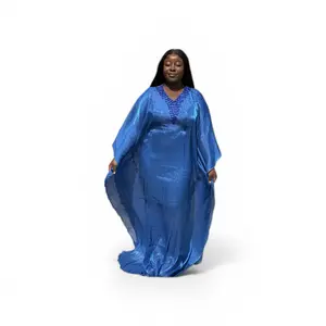 Akua Luxury silk butterfly boubou with inner belt floor length Minimalist Vneck