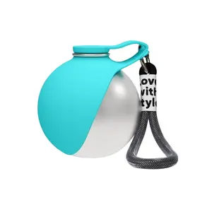 Portable Dog Water Ball, Foldable Pet Water Bottle – Portable, Leak-Proof & Perfect for Travel, 304 Stainless Steel Large-Capacity (287ml) Cup with Foldable Silicone Bowl