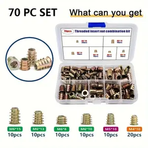 Threaded Inserts Set, 130pcs & 70pcs Nut Combo Tools for Woodworking, Durable Metal Bolts & Screws, Ideal for DIY Projects