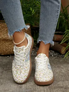Trendy Floral Women's Shoes, Casual Board Sneakers, Fashionable Unique Design, Lightweight Comfortable Female Footwear