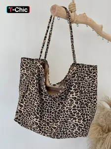 Fashion Leopard Pattern Tote Bag, Casual Large Capacity Shoulder Bag, Stylish All-match Shoulder Tote Bag for Women