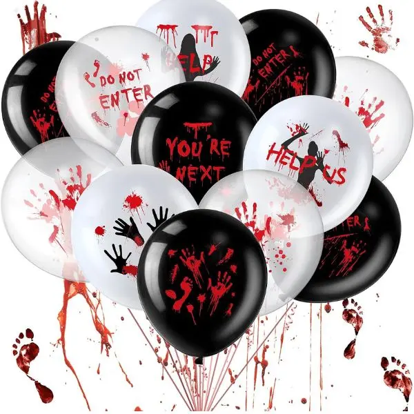 45PCS Bloody Halloween Balloons, 12 Inch Horror Latex Balloons with Blood Splatter & Eyeball Design, Haunted House Halloween Party Decorations
