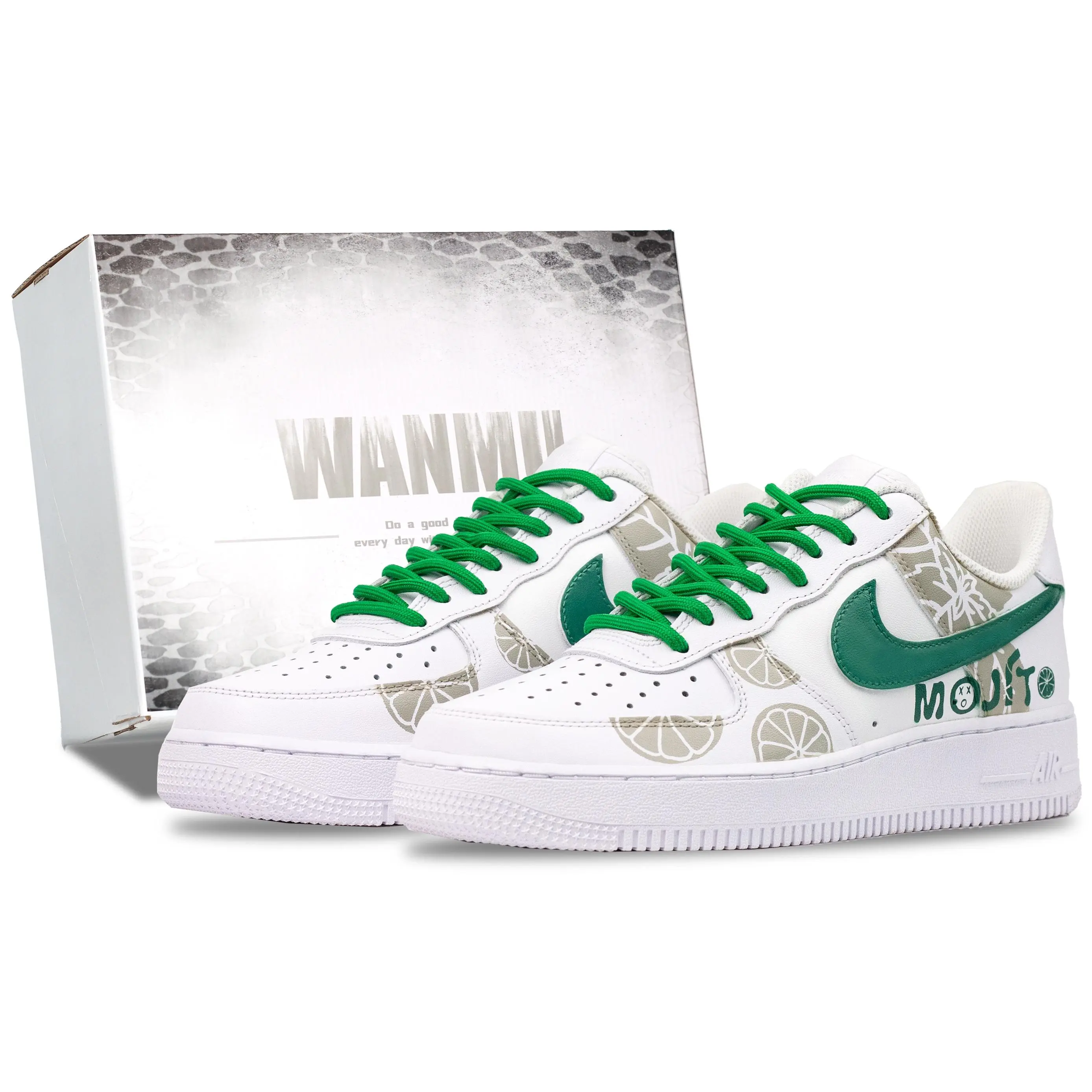 Men's Nike Air Force 1 Low-Top Athletic Sneakers - White & Green, Leather Upper, Durable Design, Walking Shoes, Sports Shoes, Trainer, Runner
