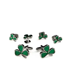 Irish Clovers Silver Studs and Cufflinks Set