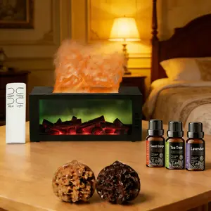 7-Color Changing Flame Humidifier with Remote Control, Large Tank & Massage Hand Ball for Quiet Bedroom Use led fireplace Colorful rain cloud plant diffuser