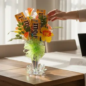 Tranquil Moments Fragrances LLC Handmade Peanut Chocolate Candy Bouquet Custom Gift Arrangement with Artisanal Design and Genuine Peanut M&Ms for Birthdays and Anniversaries
