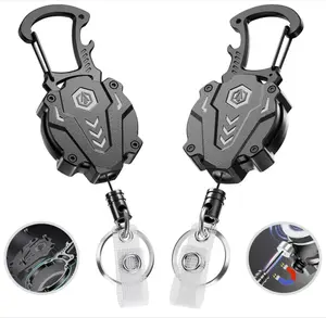 2Pack Heavy Duty Retractable Keychain, Tactical ID Badge Holder Reel Carabiner Clip with Magnetic Closure for Men, Unbreakable Sandwich Construction with 31" Dyneema Cord, Bearing 25oz