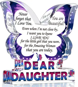 Daughter Birthday Gifts from Mom Dad, Mothers Day Daughter Gifts, Unique Gifts for Bonus Daughter in Law, Inspirational Gifts I Love You Daughter Adult, Butterfly Acrylic Decorative Signs Plaques